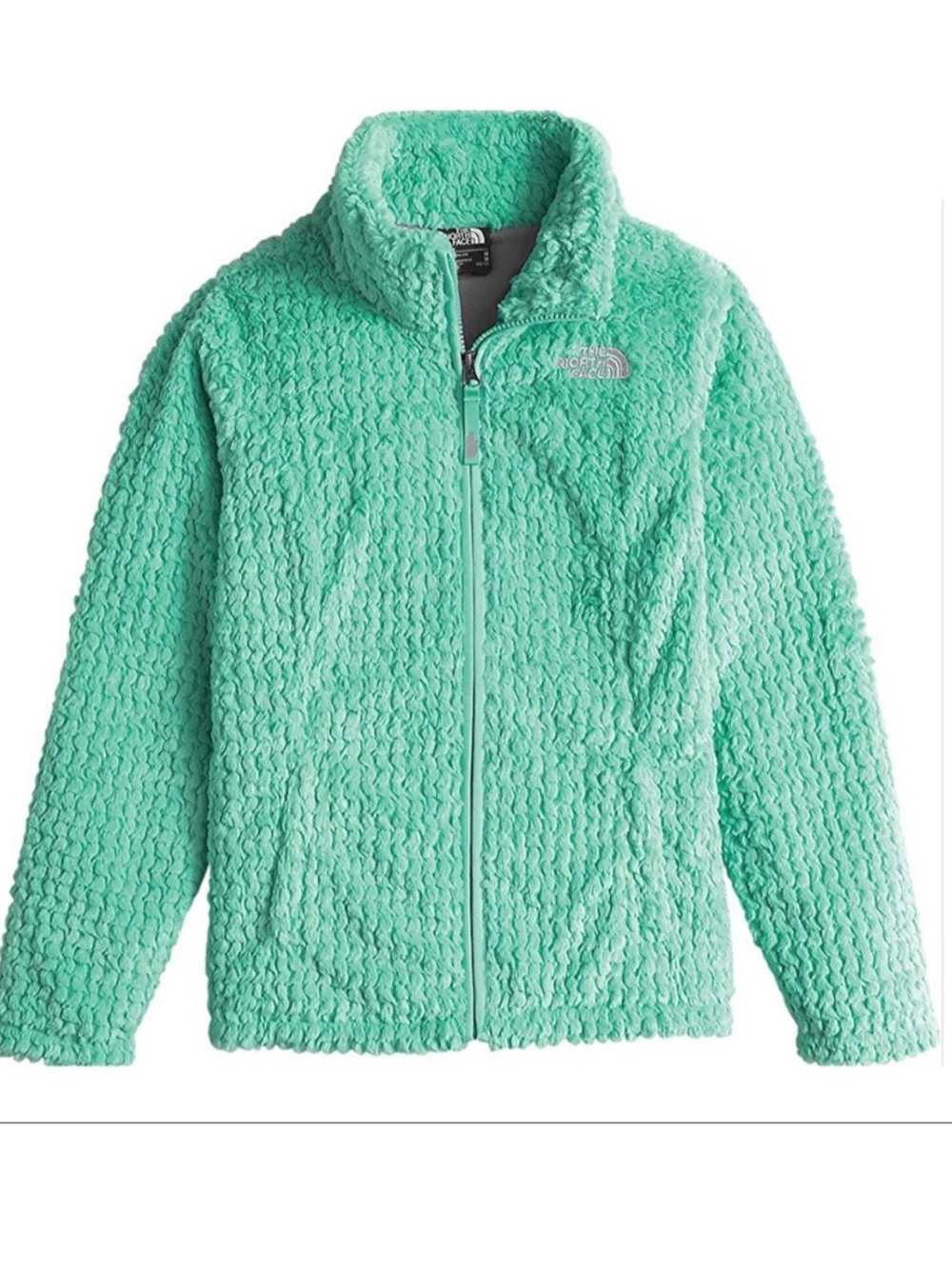 The North Face Girls Laurel Fleece Jacket Green Full Zip Lined Coat Size M 10-12